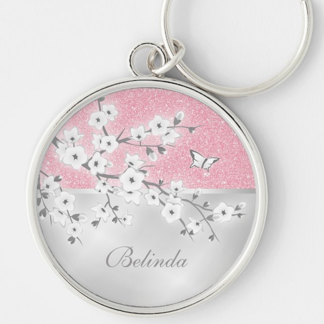 Porte-clés Floral Fleurs de cerisier Parties scintillant rose (Devant)
