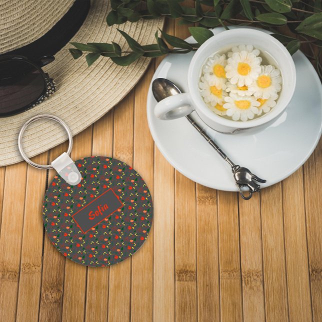 Porte-clés Floral gris motif nom Porte - clé fleur sauvage (Créateur téléchargé)