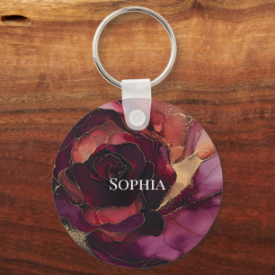 Porte-clés Floral or rose de Bourgogne