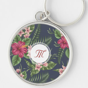 Porte-clés Floral Pattern Hibiscus Monogram Round Keychain