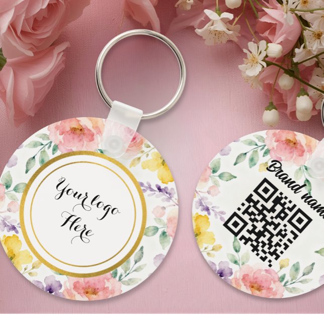 Porte-clés floral QR Code logo double face (Créateur téléchargé)