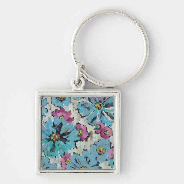 Porte-clés Floral rose et bleu graphique (Devant)