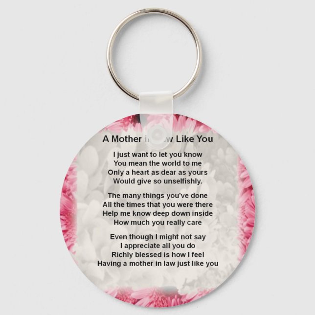 Porte-clés Floral rose - Poème Mère en droit (Recto)