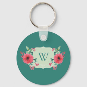Porte-clés floral sarcelle avec fleurs roses