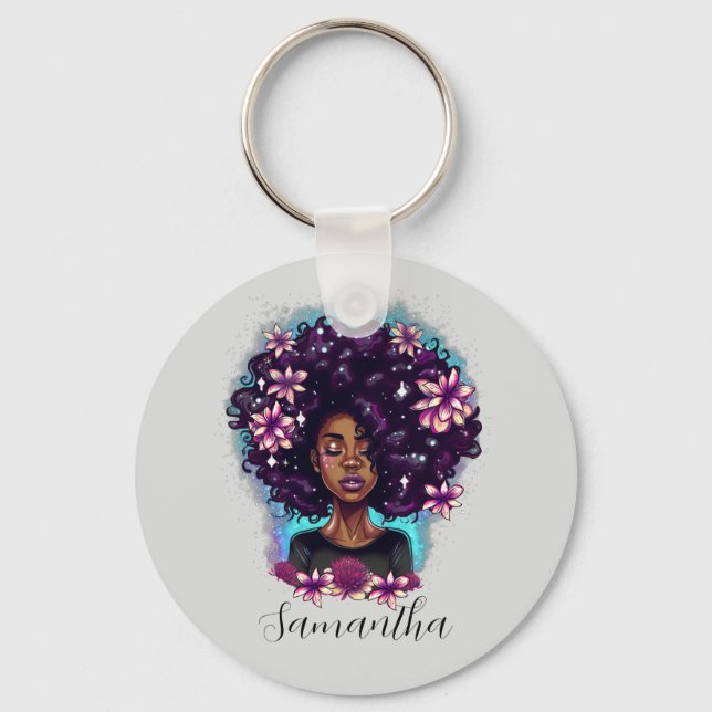 Porte-clés Floral Sparkling Afro Femme (Recto)