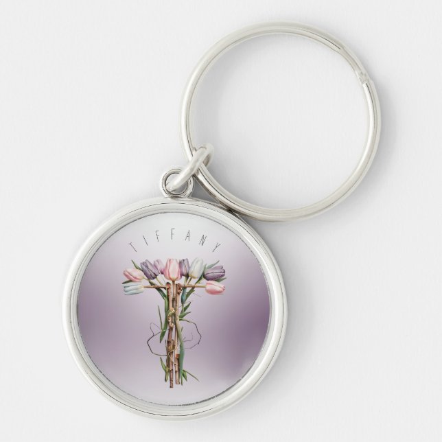 Porte-clés Florales douces & Pastel Chic Tulip Monogramme 'M' (Devant)