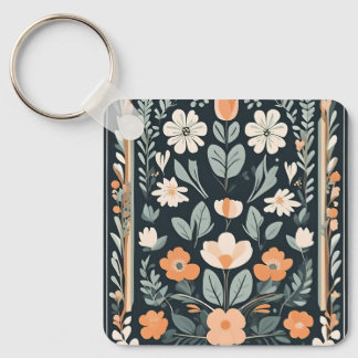 Porte-clés Flore bleu foncé Folk