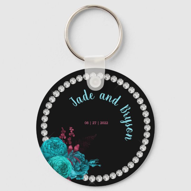 Porte-clés Flore Turquoise et Mauve Elegant Rhinestone (Recto)