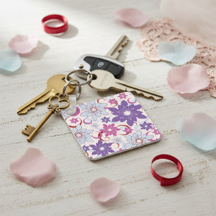 Porte-clés Flore Vibrante Motif Floral Purple Rose Fleurs Ble