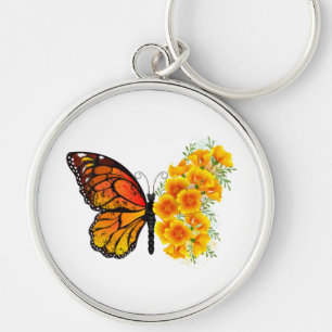 Porte-clés Flower Butterfly with Yellow California Poppy