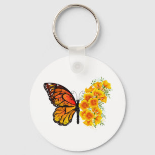 Porte-clés Flower Butterfly with Yellow California Poppy