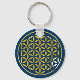 Porte-clés Flower Of Life 1 - Timbre Or bleu foncé