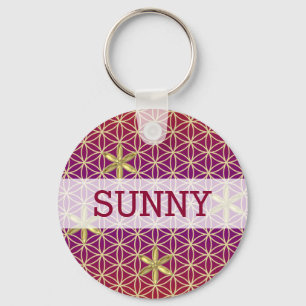 Porte-clés Flower Of Life - timbre sans couture motif - or ro