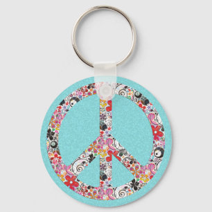 Porte-clés Flower Power Paix I éclaboussure cyan