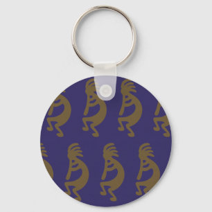 Porte-clés Flûte Jouer Kokopelli Figure - Vert sur Bleu