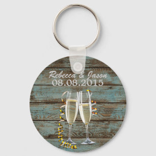 Porte-clés flûtes de champagne grange bleu rustique mariage