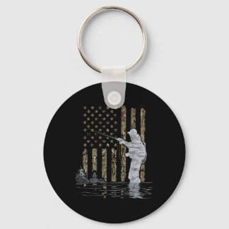 Porte-clés Fly Fishing Fisherman American Flag Camouflage Fly