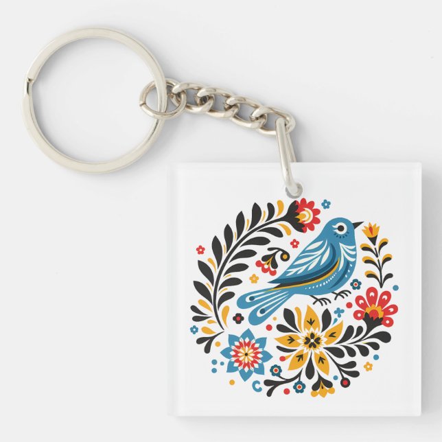 Porte-clés Folksy Bluebird et Fleur sauvage (Devant)