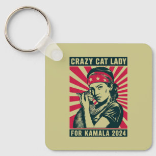 Porte-clés Folle Dame aux Chats Pour Kamala 2024 