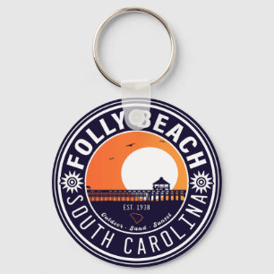 Porte-clés Folly Beach SC Souvenirs Retro Sunset Pier 60s
