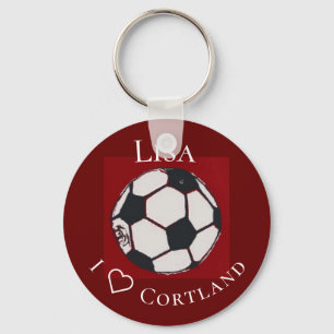 Porte-clés Football blanc rouge et noir personnalisé