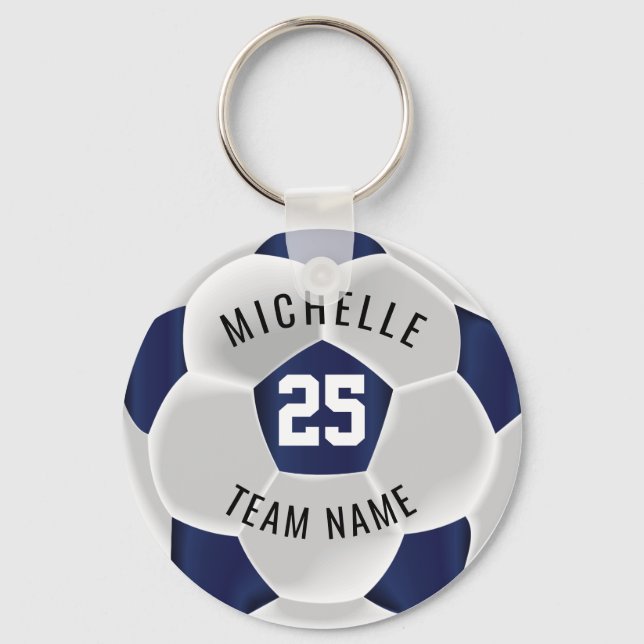 Porte-clés Football - Bleu foncé et Blanc (Recto)