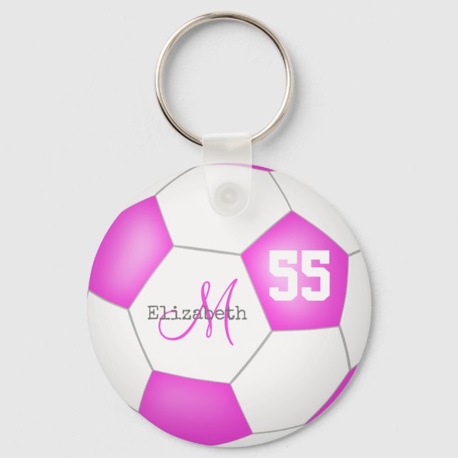 Porte-clés football féminin mignon rose et blanc (Recto)