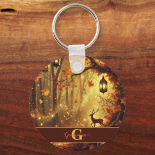Porte-clés Forêt automnale dorée personnalisée