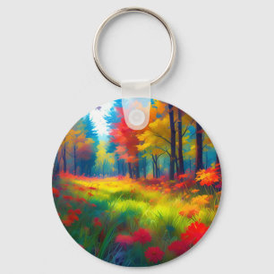 Porte-clés Forêt avec des arbres et des fleurs colorés