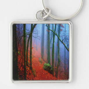 Porte-clés Forêt peinte Automne Brouillard bleu
