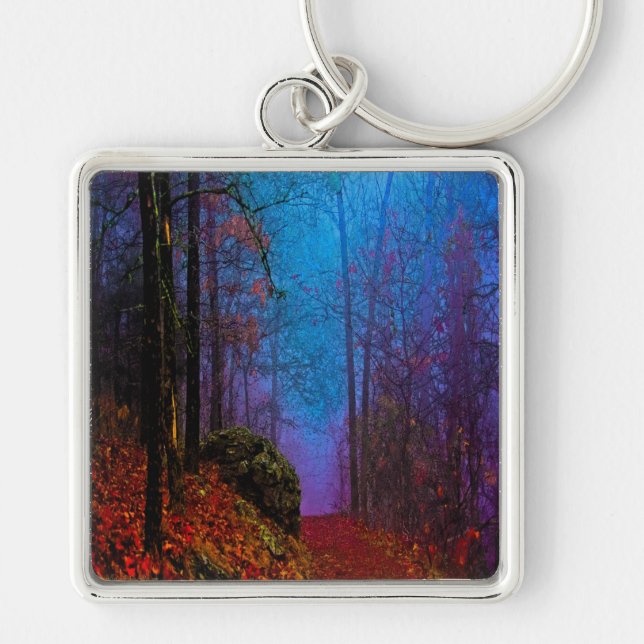 Porte-clés Forêt peinte automne pourpre brouillard (Devant)