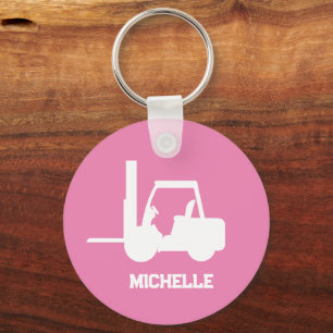 Porte-clés Forklift rose et blanc personnalisé