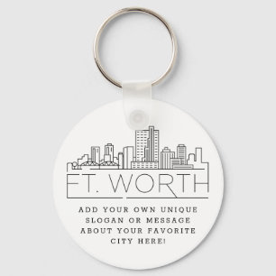 Porte-clés Fort Worth, Texas Styliszed Skyline   Slogan perso