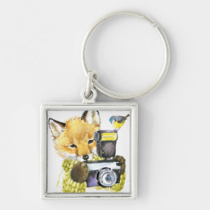 Porte-clés Fox mignon d'aquarelle prenant des photos