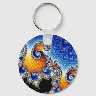 Porte-clés Fractale en spirale bleue de Mandelbrot double