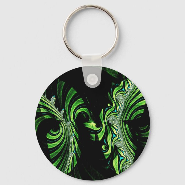 Porte-clés fractale papillon noir et vert (Recto)