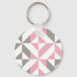 Porte-clés Framboise rose et zigzag géométrique argenté