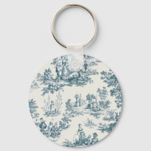 Porte-clés Français toile de jouy sage vert élégant
