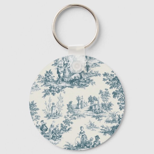 Porte-clés Français toile de jouy sage vert élégant (Recto)