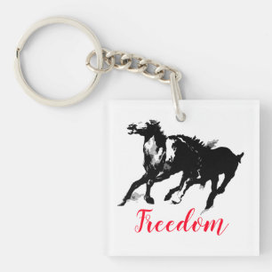 Porte-clés Freedom Black White Pop Art Runses Horses