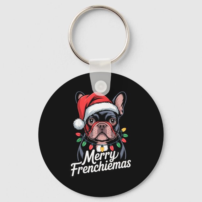 Porte-clés French Bulldog Merry Frenchiemas Santa Hat Christm (Recto)