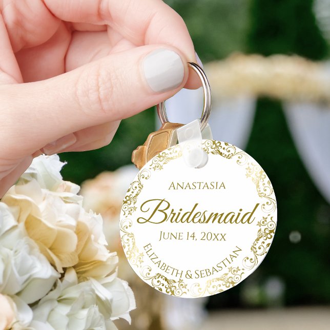 Porte-clés Frills or sur White Bridesmaid Mariage cadeau (Créateur téléchargé)