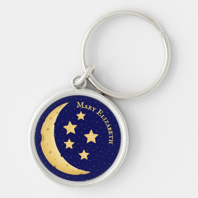 Porte-clés Fromage mignon Lune & Étoiles Personnalisé Céleste (Devant)