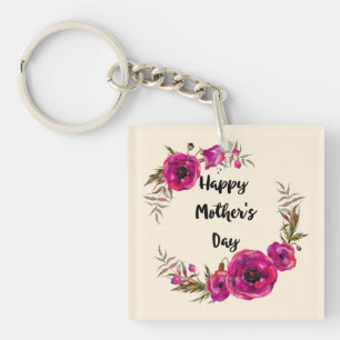 Porte-clés Fuchsia Poppies Floral Wreath Bonne fête des mères