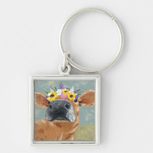 Porte-clés Fun de ferme - Vache avec couronne de fleurs