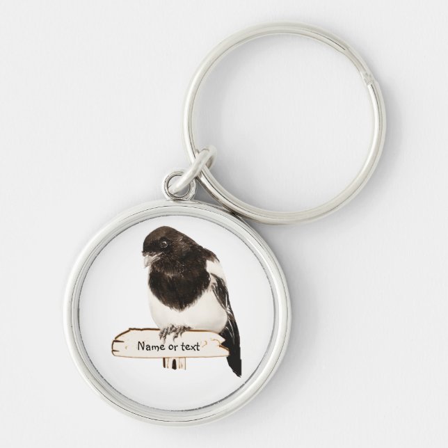 Porte-clés Fun Magpie Bird avec nom ou texte personnalisé (Devant)
