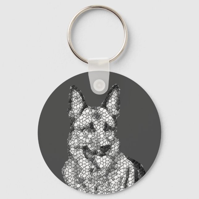 Porte-clés Fun Mosaic B&W German Shepherd Porte - clé (Recto)