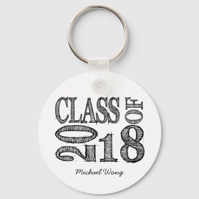 Porte-clés Fun & Simple Pen Sketch Classe de Graduations 2018 (Recto)