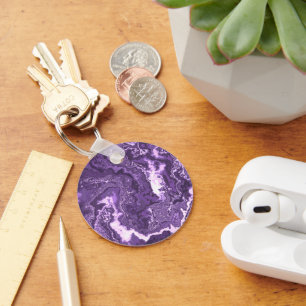 Porte-clés Funky Trippy Bohème Hippie Marbre Violet Monochrom