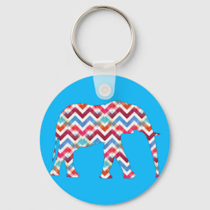Porte-clés Funky Zigzag Chevron Elephant on Teal Blue